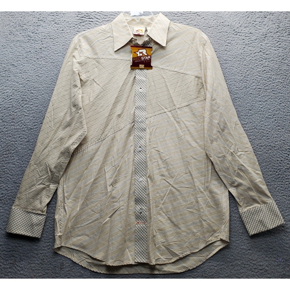 Red Star Casual Shirt Mens XL Multicolor Striped Long Sleeve Collared Button-Up